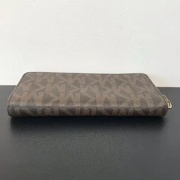 Michael Kors Jet Set Brown MK Signature Logo Large Zip Wallet Clutch - Picture 8 of 16